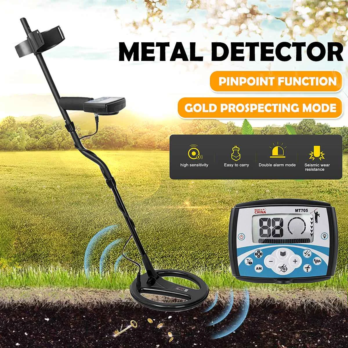 

MT705 Professional Underground Metal Detector Gold Detectors LCD Display Sound Treasure Hunter Tracker Finder Sensitivity