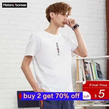 

Metersbonwe Men Cotton T-shirt New Summer T-Shirt Short Sleeve Text Printing O-Neck Men trend Leisure Tops T-shirt 707231