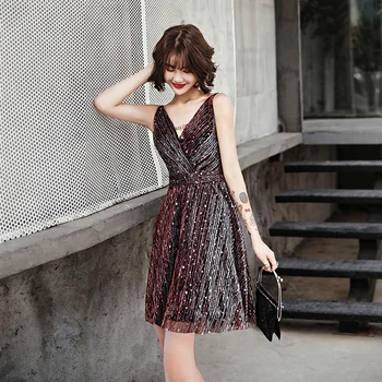 

Star Sequined Short Party Prom Dress Women Minimalist V-Neck Oversize 3XL Qipao Vestidso Sleeveless Sexy A-Line Cheongsam