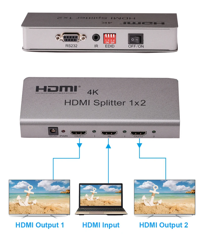 4K HDMI сплиттер 1X2 2160P 1 в 2 Выход видео конвертер сплиттер EDID RS232 HDCP Поддержка ИК удлинитель для DVD ноутбука ПК к ТВ HD tv