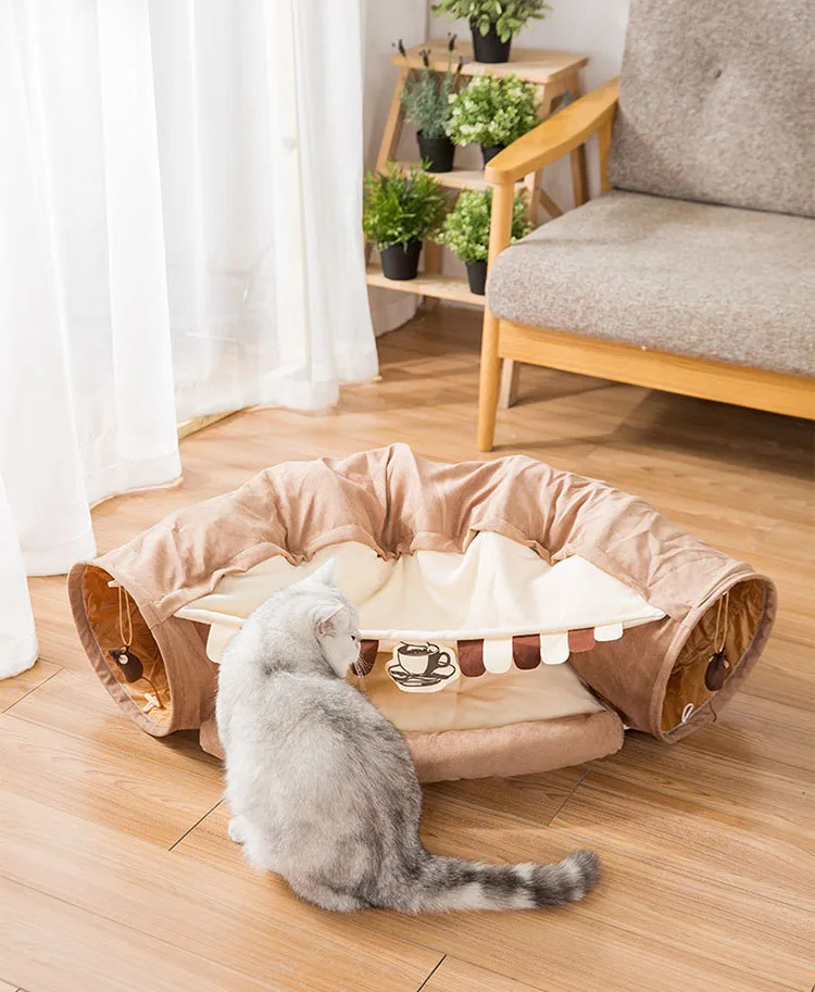 Foldable Funny Pet Cat Tunnel Cat Play Toys Pet Bed Sofa Warm House Animal Play Tunnel Tube Animal Cushion Basket Accessories