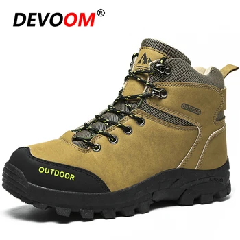 

New Winter Outdoor Hiking Shoes Men Leather Waterproof Sneakers Men Warm Hunting Snow Boots Rubber Sole Trekking Mountain Shoes