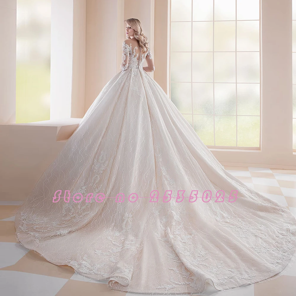 Свадебные платья принцессы, Vestidos De Casamento, рукав три четверти, на пуговицах, сзади, с бисером, с аппликацией из кристаллов, кружевные платья