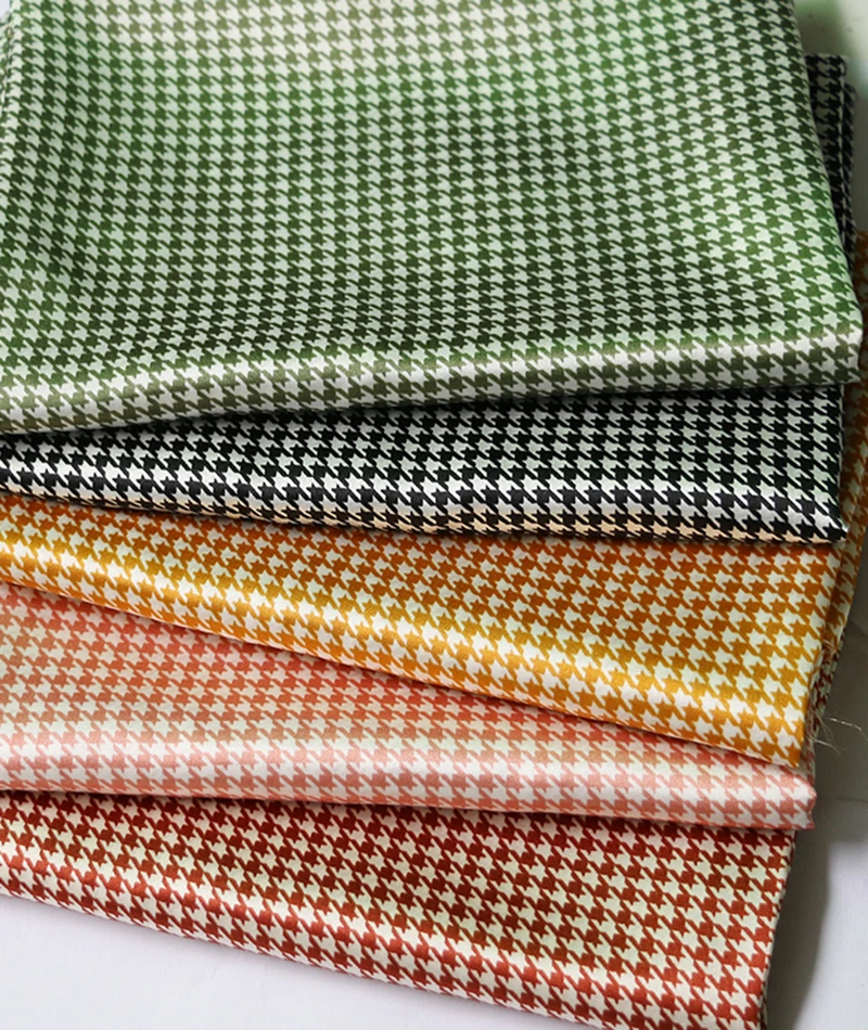 ByMeterHoundstoothPatternSatinFabricGeometricPrintCharmeuse