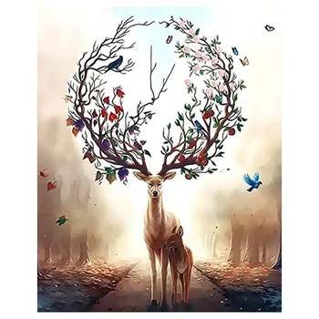

HOT Paint By Numbers DIY Acrylic Painting Kit for Kids & Adults 40X45cm Lucky Deer with 3 Brushes