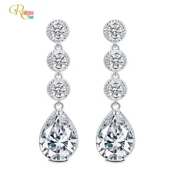 

Rainbamabom 925 Solid Sterling Silver Water Drop Created Moissanite Diamonds Gemstone Wedding Engagement Fine Jewelry Earrings