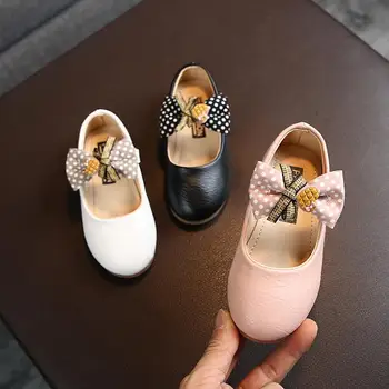 

Little girl shoes fashion bow children's dance shoes pink low-heeled girls leather shoes wine black kids leather shoes