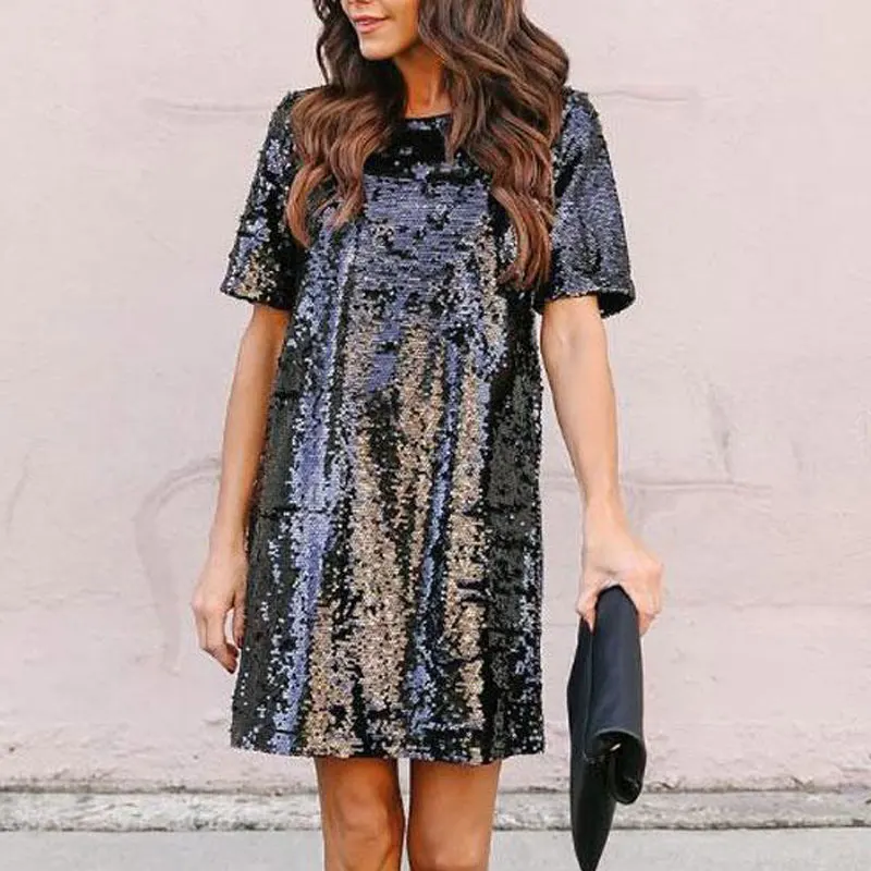 Черное розовое Золотое Платье С Блестками 2020 летнее новогоднее блестящее платье