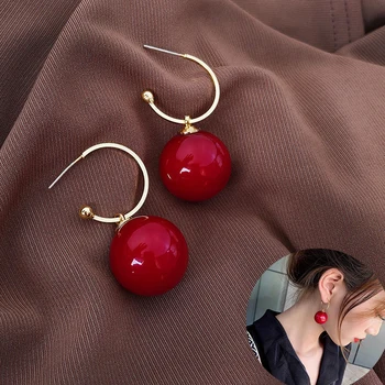 

Trendy Simulation Pearl Long Earrings Female White Red Black Round Pearl Wedding Pendant Earrings Fashion Korean Jewelry Earring