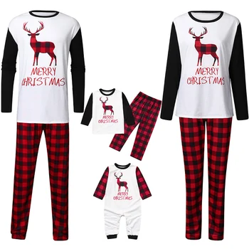 

S-2XL 3M-14T 2020 Family Christmas Pajamas XMAS Deer Print Adult Women Kids Family Matching Clothes Christmas Pajamas Family Set