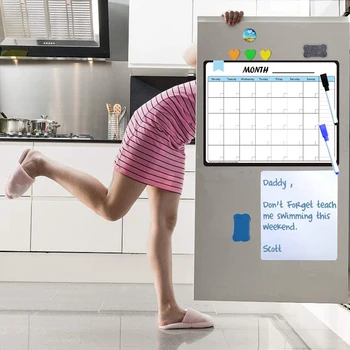 

2Pcs Dry Erase Calendar Magnetic Whiteboard Weekly Monthly Planner Fridge Stickers Memo Message Magnet Schedule Organizer Agenda