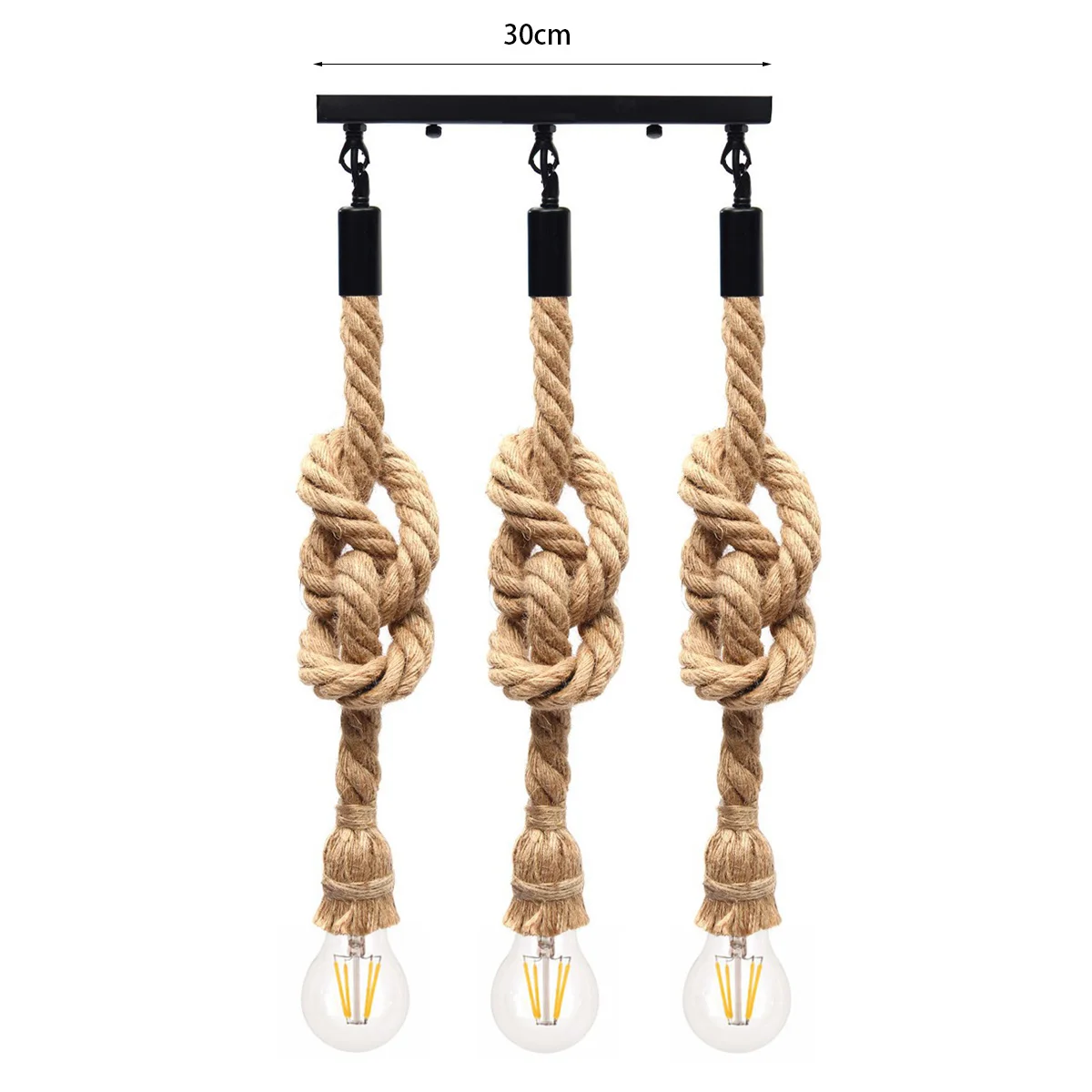 Vintage Industrial Style E27 Retro Three Head Hemp Rope Pendant Lamp Bulb Holder Hanging Light Fixture For Country Home Decor - Body Color: 3 heads