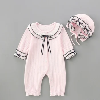 

Baby Kids Girls Rompers Newborn Toddler 2020 Spring Infants Ruffle Bow Princess Romper Playsuit Overalls Jumpsuits Hat S10607