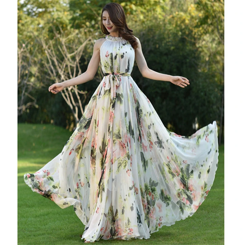 

High Quality Newest Fashion Runway Ruffle Collar Maxi Dress Women's Sleeveless Retro Art Printed Designer Long Dress Bohemian