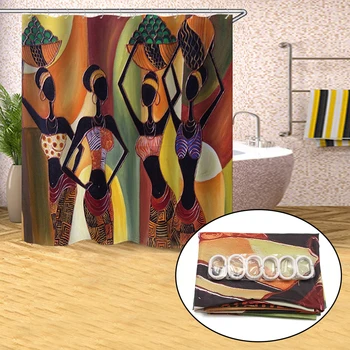 

Shower Curtain Home Decoration Fashion Cartoon Protective With Hook Gift Indoor African Woman Printed For Bathroom Window Cover