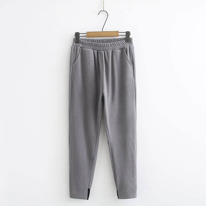 

Plus size Pants elastic waist 5XL 6XL grey black women pants casual side stripe KKFY3946