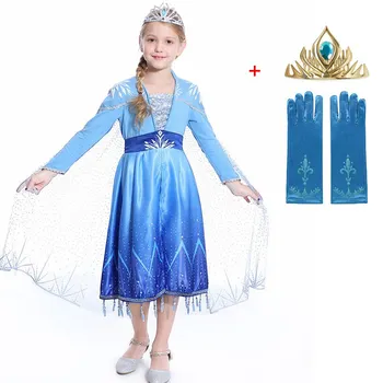 

VOGUEON New Elsa 2 Princess Dress Up For Girls Snow Queen Halloween Carnival Party Costume Clothes Kids Long Sleeve Blue Coat