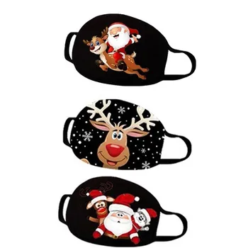 

2020 Christmas Unisex Cartoon Santa Claus Print Party Mask Christmas Elk Print Windproof Washable Reusable Breathable Face Mask1