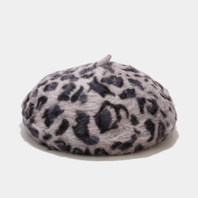 Leopard Print Beret for Winter Rabbit  Warm Painter Cap All-Match Pumpkin Hat Octagonal Cap Wholesale Bonnets For Women