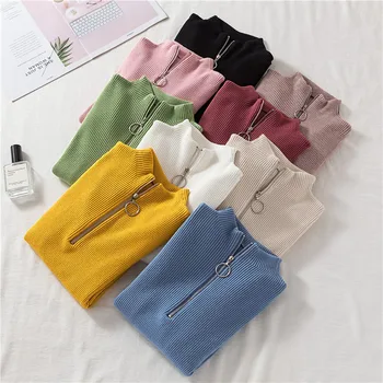 

Fashion 2019 Slim Zipper Autumn Winter Thin Trend Knit Pullover Sweater Casual Women Pull Femme Warm Elegant Long Sleeve Top