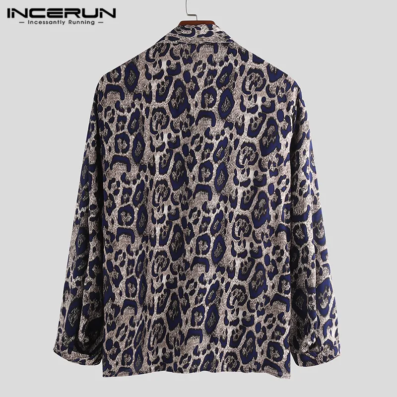 INCERUN/рубашка с леопардовым принтом для мужчин, вечерние рубашки с отворотом и длинными рукавами в уличном стиле, стильные шикарные