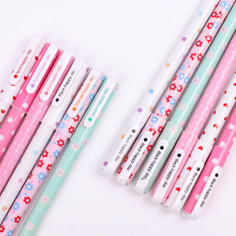 

6 pcs/set color flower pen black gel pen 0.38mm cute pens for student kawaii school office stationary supplies cartoon style pen