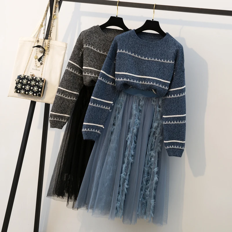 

Actual Large Size Women's Clothes Fat Mm Autumn And Winter Ocean Air Net Red Suit Slightly Fat And Thin Sweater Net Yarn Half-le