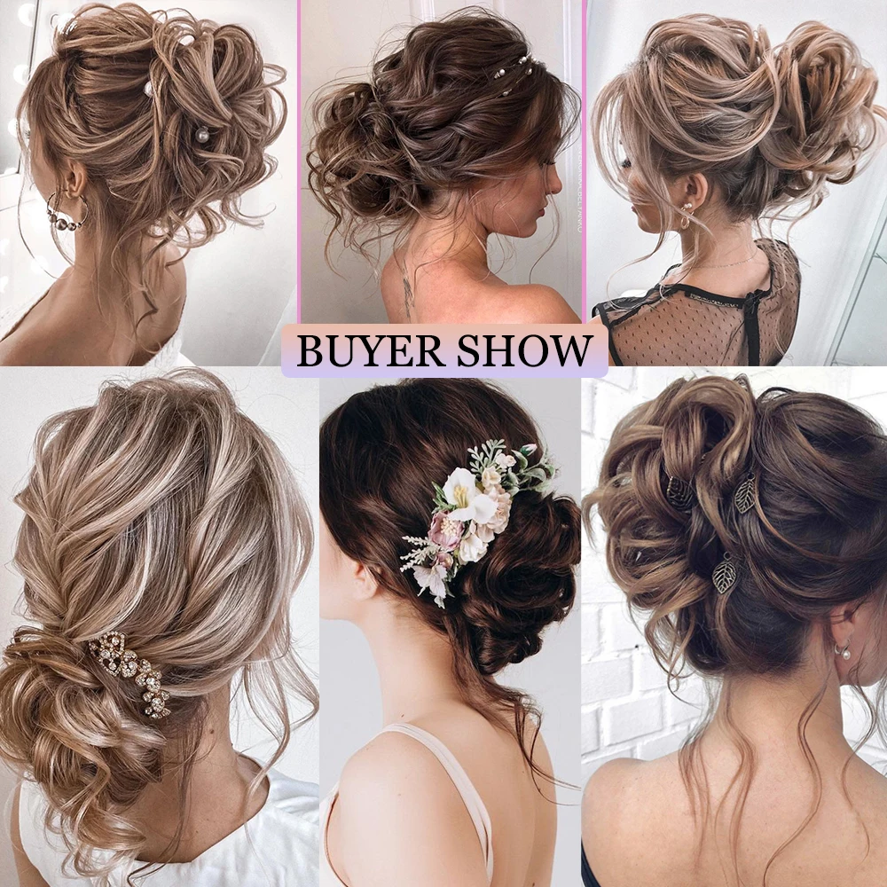 MERISIHAIR Synthetic Girls Curly Scrunchie Chignon With Rubber Band Brown Gray Hair Ring Wrap On Messy Bun Ponytails