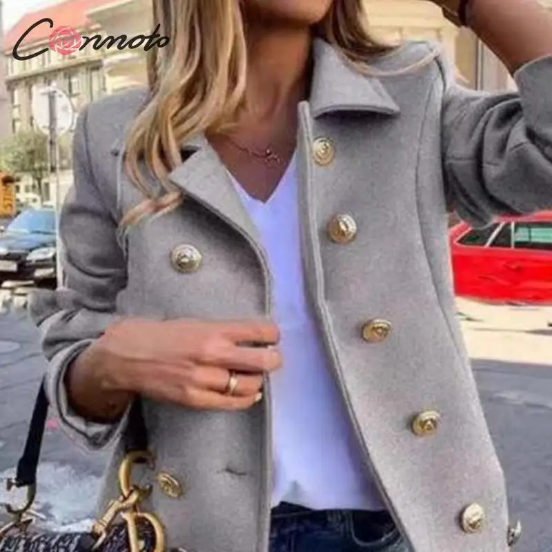 Conmoto, винтажная короткая шерстяная куртка, пальто для женщин, на пуговицах, цвет хаки, повседневная одежда размера плюс, Женское пальто, 4 цвета, верхняя одежда