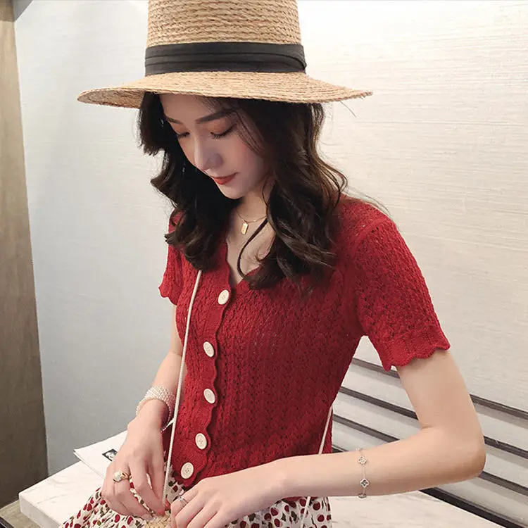 

Блузка женская повседневная из вискозы с вырезами, короткий топ с V-образным вырезом и коротким рукавом