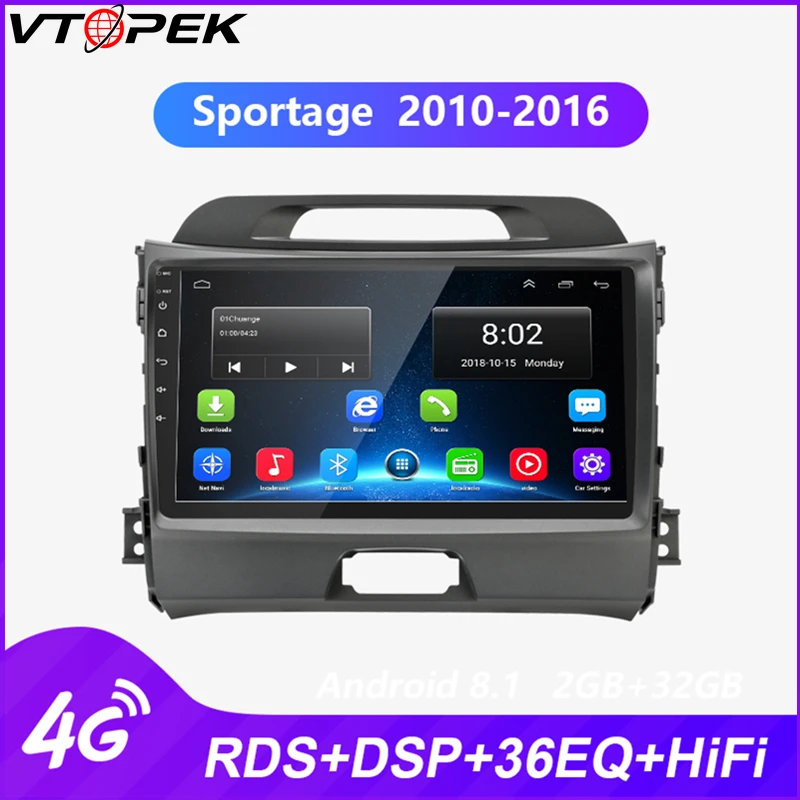 

Vtopek Car Android multimedia player radio for KIA sportage 2010-2016 FM AM HIFI 4G net GPS navigation Reverse image WIFI