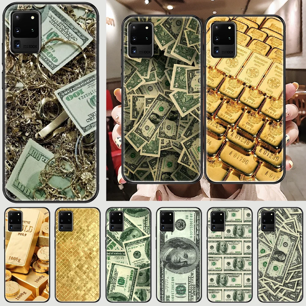 Money Dollars gold Phone case For Samsung Galaxy Note 4 8 9 10 20 S8 S9 S10 S10E S20 Plus UITRA Ultra black luxury shell soft | Мобильные