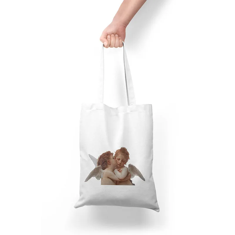 

Women's Canvas Cute Boy Girl Shopping Bag Eco Reusable Tote Shoulder Bags Travel Beach Bags Large capacity Shoulder Bag
