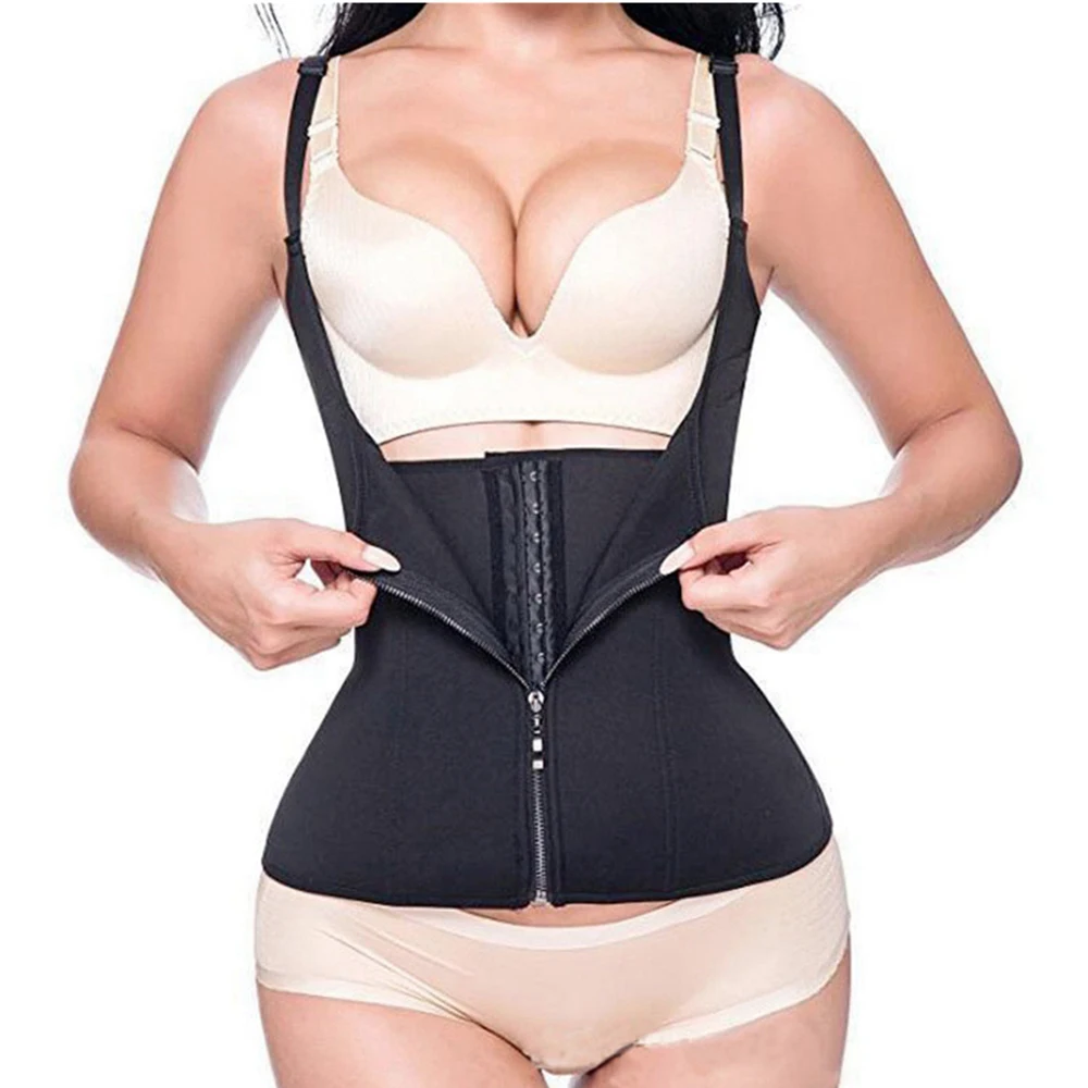 Women Adjustable Shoulder Strap Waist Trainer Vest Corset Zipper Hook 3XL Body Shaper Plus Size Waist Cincher Tummy Bodysuit - Цвет: Черный