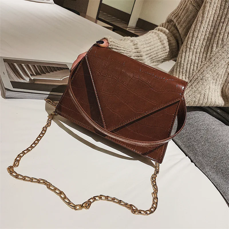 

Stereo Trapezoid Square Sling Bag Stone Pattern Triangular Magnetic Snap Shoulder Hand WOMEN'S Bag