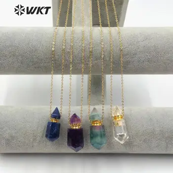

WT-N1174 New ! Perfume Bottle Necklace Natural Stone Necklace Sodalite Rainbow Color Stone With Gold Electroplated Hook Necklace