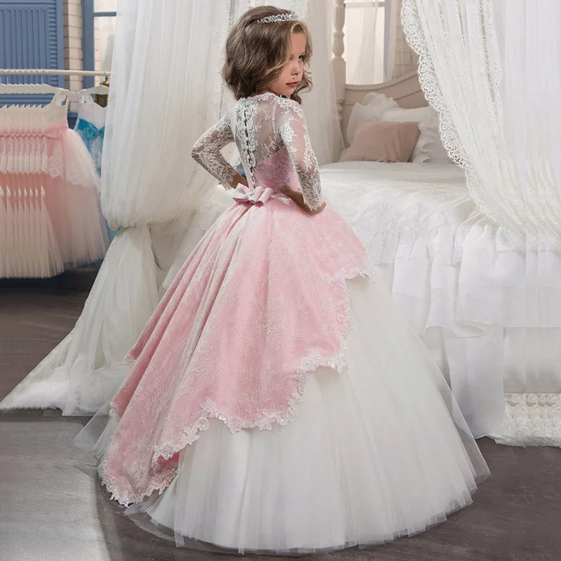 Детское вечернее платье для девочек; коллекция года; сезон лето; элегантные Детские платья принцессы; костюм для девочек; свадебное платье с цветочным узором для девочек - Цвет: Pink4
