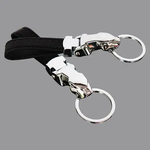 

Genuine Leather Leopard Head Pockets Keychain Key Ring Chain Hanging Ornament