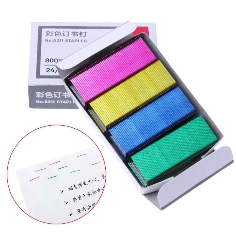 800Pcs/Box 12mm Creative Colorful Metal Staples Office School Binding Supplies