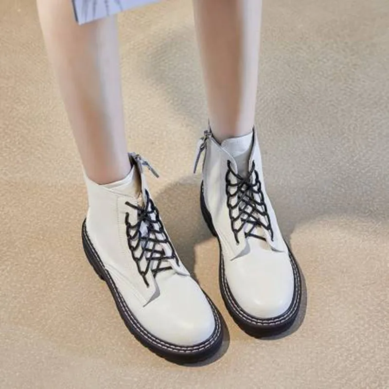 ORCHA LISA/зимние мотоциклетные ботинки из натуральной коровьей кожи, на низком квадратном каблуке, с перекрестной шнуровкой, бейсболка для езды и походов, ботинки в стиле панк, botas mujer