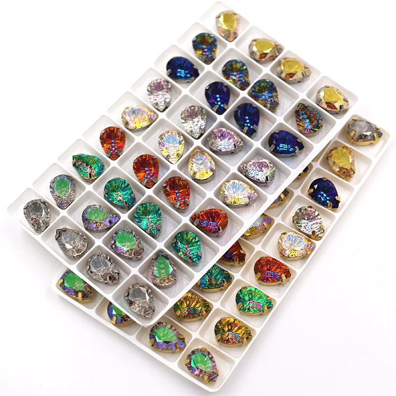 Description Picture 5 of item10pcs/bag Clothing Decoration K9 Glass Crystal Strass Teardrop Shape Gold Base Claw Rhinestones for DIY Apparel Sewing & Fabric