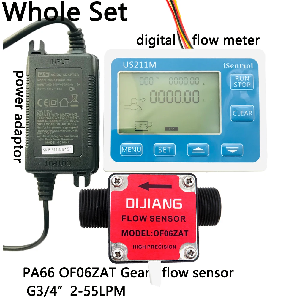 

US211M Oil Flow Meter and Gear Flow Sensor OF06ZAT for Milk Diesel Oil Lubracant BSP3/4" 2-55L/min Honey Bee Dijiang iSentrol