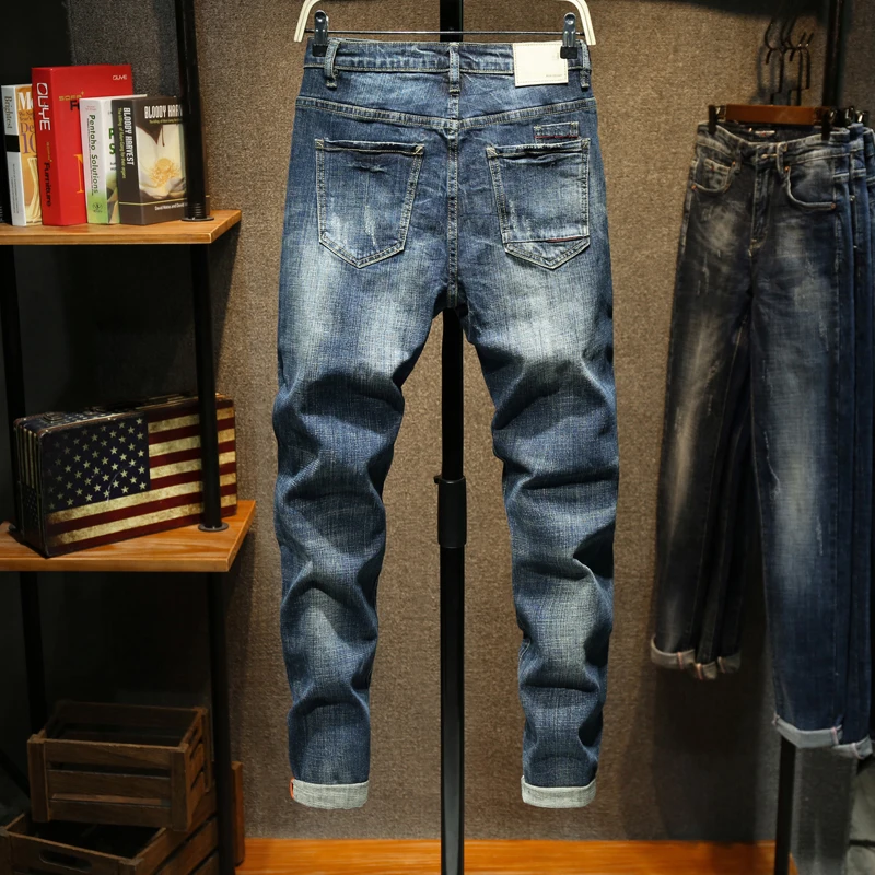 KSTUN, зауженные джинсы, осень и зима, Ретро стиль, синие, стрейч, модные, с карманами, дизайнерские, мужские, модные, повседневные, мужские джинсы, бренд