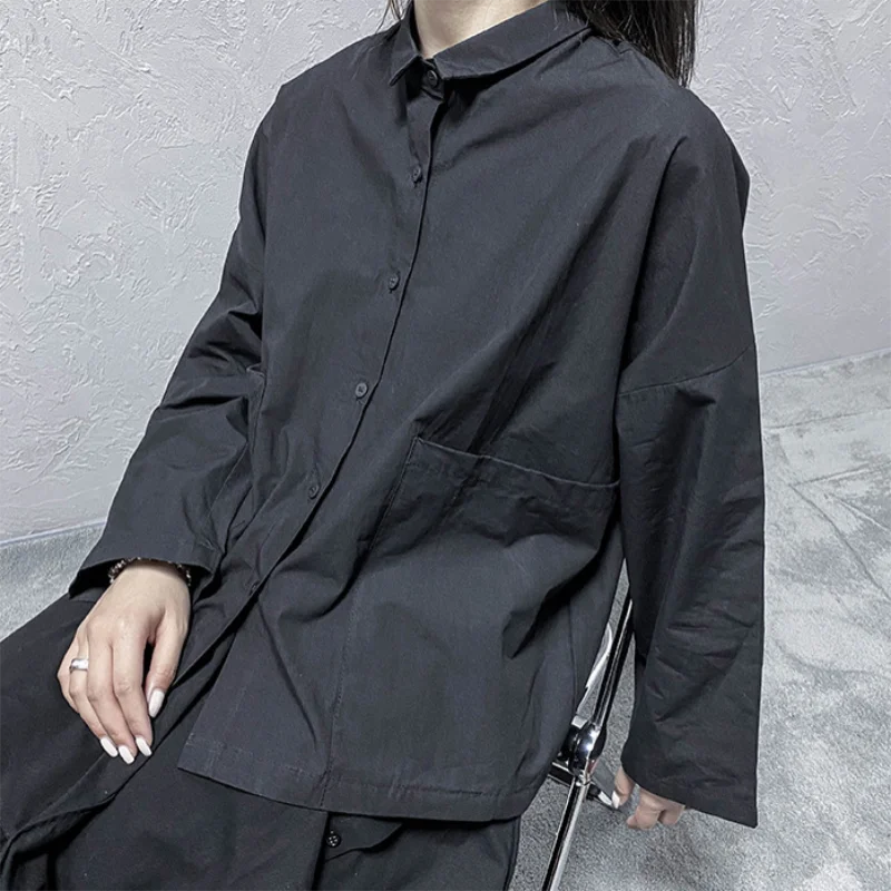 

Ladies Long Sleeve Shirt Spring And Summer New Japanese Personality Pocket Decoration Leisure Loose Large Size Long Shirt