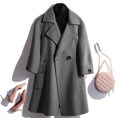 Plus Size Double Faced Cashmere Coat Women Winter New Mid Long Woolen Coats Wool Jacket Parka Female Outerwear Clothes Lady - Цвет: 24