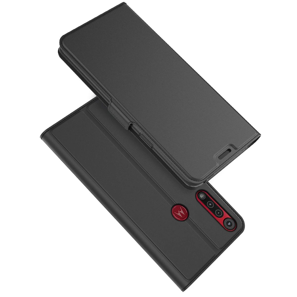 Чехол из искусственной кожи чехол для Motorola Moto G8 Plus Moto G8 Play чехол для телефона с откидной подставкой и держателем карт кошелек Чехол пряжка с магнитом - Цвет: Черный