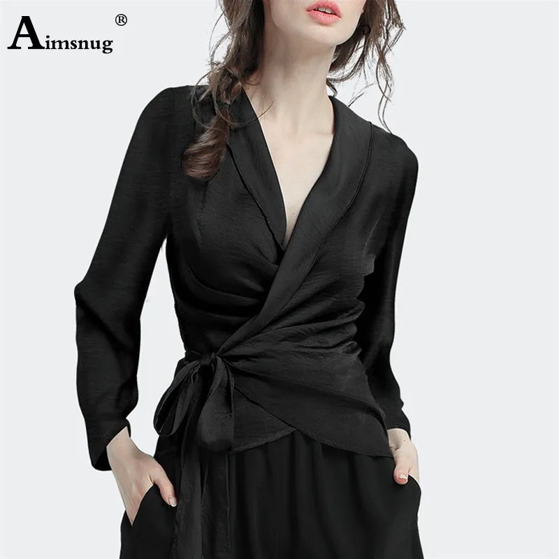 

Plus Size 3xl 4xl Solid Blouse 2020 Women Elegant Deep V Neck Tops Female Loose Style Leisure Summer Chiffon Long Sleeve blusas