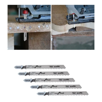 

5 Pcs T101BR HCS 100mm Jigsaw Blades Clean For Wood Laminated Board Cutting 35ED