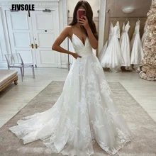 

Fivsole Deep V-neck Organza Ball Gown Wedding Dresses Charming Lace Floor Length Vestidos De Noiva Formal Bride Wedding Gowns