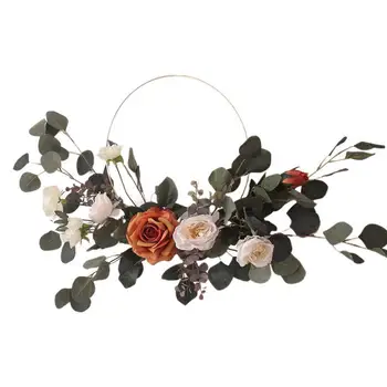 

25.6in Artificial Rose Garland Flower Wreath Ornament Door Wall Wedding Party Home Decoration